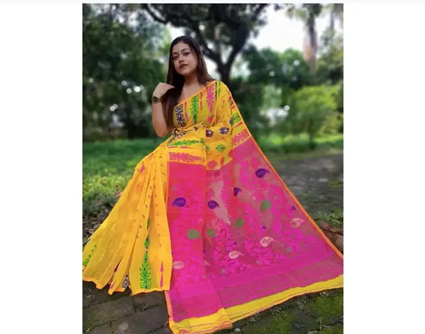 Trending Cotton Blend Saree without Blouse piece 