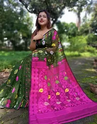 Stylish Green Cotton Printed Saree With Blouse Piece For Women-thumb1