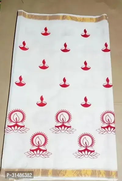 Stylish White Cotton Printed Saree With Blouse Piece For Women-thumb2