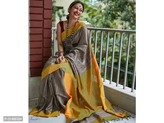 Stylish Brown Khadi Printed Saree With Blouse Piece For Women-thumb0