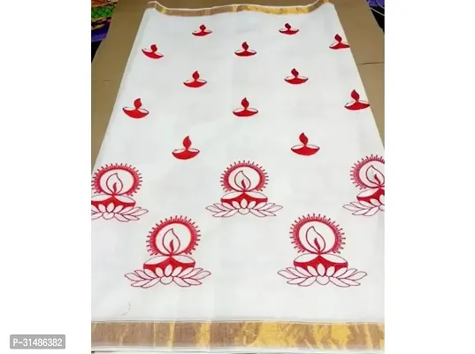 Stylish White Cotton Printed Saree With Blouse Piece For Women