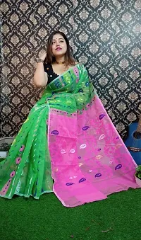 Stylish Green Cotton Printed Saree With Blouse Piece For Women-thumb1