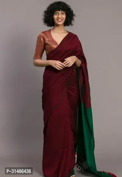 Stylish Maroon Khadi Cotton Printed Saree With Blouse Piece For Women-thumb0