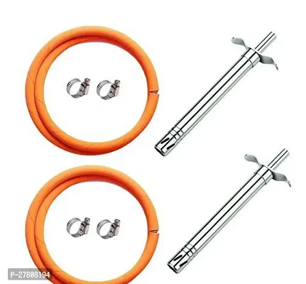 Easy Grip Stainless Steel Regular Gas Lighter And Lpg Hose Pipe With Clamp For Gas Stoves Utility Pack Of 4