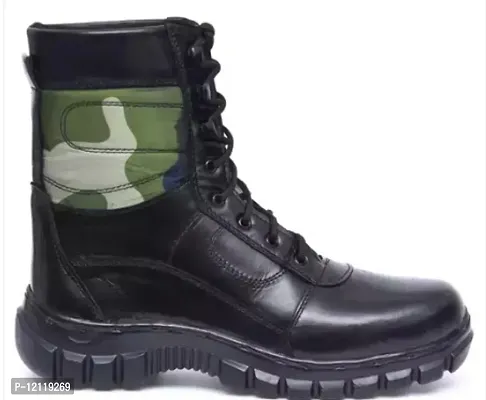 Stylish Black Leather  Flat Boots For Men