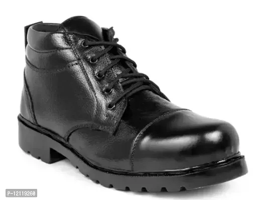 Stylish Black Leather  Flat Boots For Men
