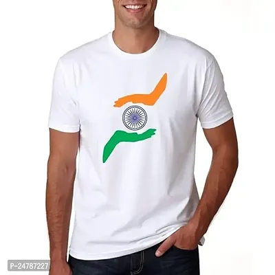 klip2deal KLIP 2 Deal Unisex Polyester Round Neck Half Sleeves Patriotic Chakra Flag Digital Printed Casual T-Shirt for Independence Day  Republic Day (Small) White