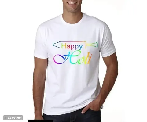 KLIP 2 Deal Latest Happy Holi Half Sleeve Perfectly Sized Comfort Printed White Holi Round Neck T-Shirt for Men  Women