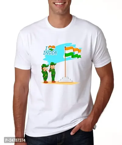 KLIP 2 Deal Round Neck Half Sleeve Independence Day/Republic Day/Gandhi Jayanti Customized Printed Tshirt - White (XL) I Love India - Style 1 | Regular Fit Casual T-Shirt Suitable for Men  Women