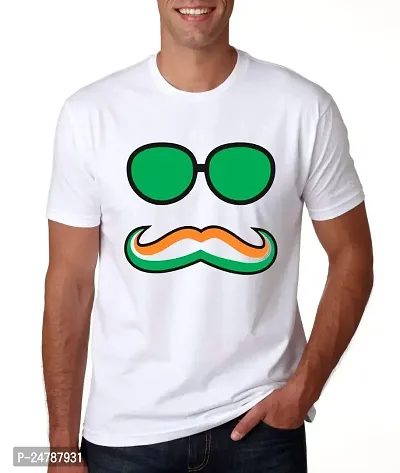 KLIP 2 DEAL Round Neck Half Sleeve Independence Day/Republic Day/Gandhi Jayanti Customized Printed Tshirt - White (S) | Glasses and Mustache | Regular Fit Casual T-Shirt Suitable for Men  Women