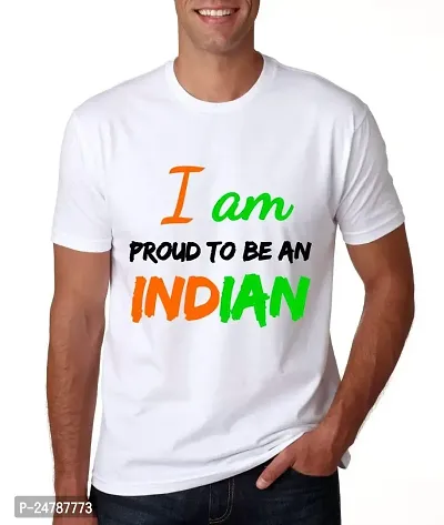 KLIP 2 DEAL Round Neck Half Sleeve Independence Day/Republic Day/Gandhi Jayanti Customized Printed Tshirt - White (S) Proud Indian - Style 3 | Regular Fit Casual T-Shirt Suitable for Men  Women