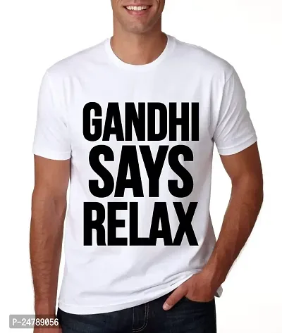 KLIP 2 Deal Round Neck Half Sleeve Independence Day/Republic Day/Gandhi Jayanti Customized Printed Tshirt - White (S) | Gandhi Says Relax | Regular Fit Casual T-Shirt Suitable for Men  Women-thumb0