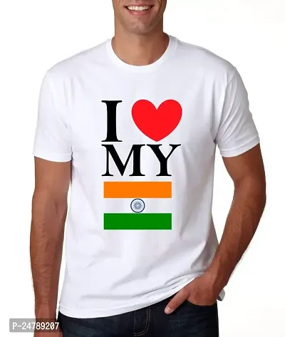 KLIP 2 Deal Round Neck Half Sleeve Independence Day/Republic Day/Gandhi Jayanti Customized Printed Tshirt - White (M) I Love India - Style 4 | Regular Fit Casual T-Shirt Suitable for Men  Women