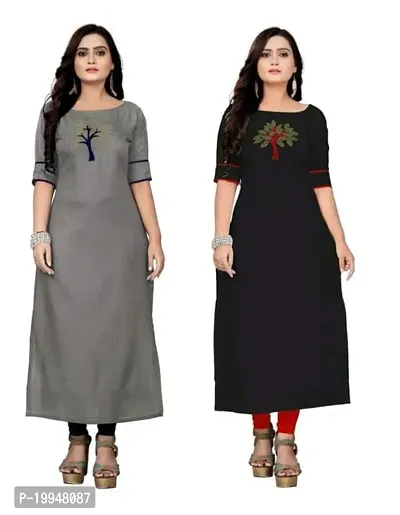 Beautiful Cotton Blend Multi Color A-Line Kurti for Women Pack of 2-thumb0