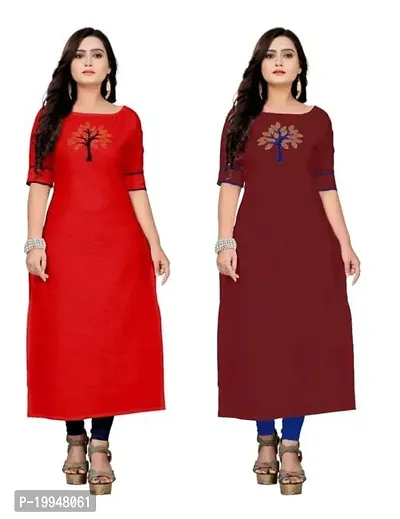 Beautiful Cotton Blend Multi Color A-Line Kurti for Women Pack of 2-thumb0