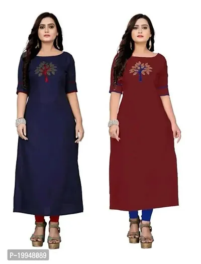 Beautiful Cotton Blend Multi Color A-Line Kurti for Women Pack of 2