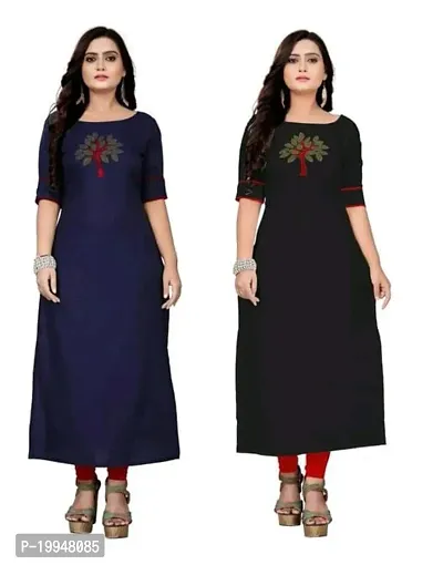 Beautiful Cotton Blend Multi Color A-Line Kurti for Women Pack of 2-thumb0