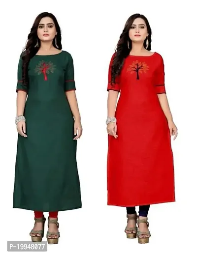 Beautiful Cotton Blend Multi Color A-Line Kurti for Women Pack of 2