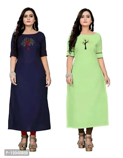 Beautiful Cotton Blend Multi Color A-Line Kurti for Women Pack of 2