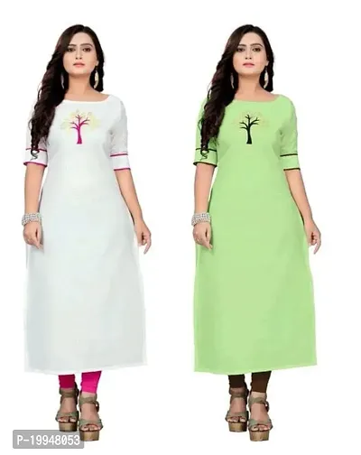 Beautiful Cotton Blend Multi Color A-Line Kurti for Women Pack of 2-thumb0