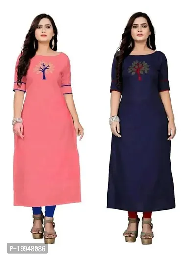 Beautiful Cotton Blend Multi Color A-Line Kurti for Women Pack of 2