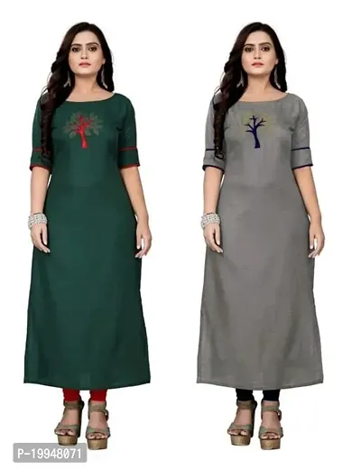 Beautiful Cotton Blend Multi Color A-Line Kurti for Women Pack of 2-thumb0