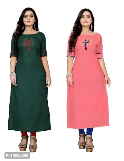 Beautiful Cotton Blend Multi Color A-Line Kurti for Women Pack of 2-thumb0