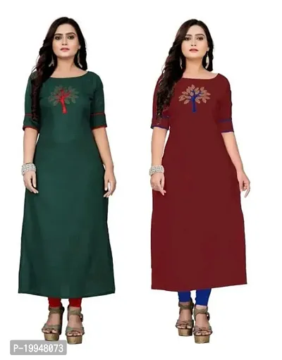 Beautiful Cotton Blend Multi Color A-Line Kurti for Women Pack of 2