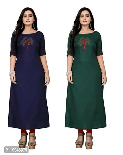 Beautiful Cotton Blend Multi Color A-Line Kurti for Women Pack of 2