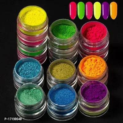 GAH Pigment 6 Jars 1g Each Fine Dust Glitter Pot Nail Powder Fluorescent 7-12