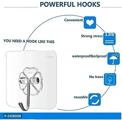 Hooks for Wall Without Drilling, Strong Sticker Hooks for Hangings Clothes, Wall Clock, Photo Frame, Key, Multipurpose Self Adhesive Heavy Duty Hook for Home Kitchen Bathroom Transparent (10)-thumb2