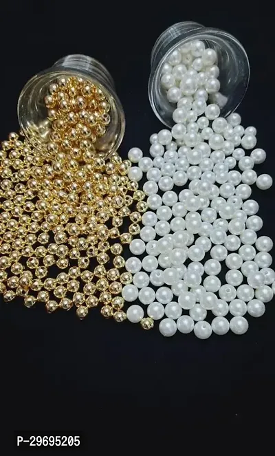 Beautiful Golden and 8mm Off White Pearl Beads - 100 each-thumb0