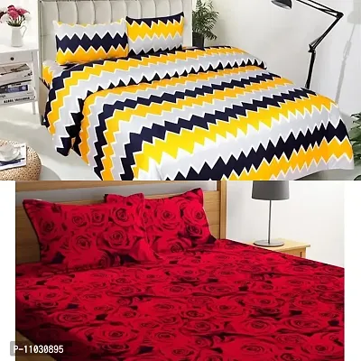 Prosseya 210 TC Cotton-Blend Dubel Sized 2 Bedsheet with4 Pillow Covers (Combo dubel Size Pack of 2 ? (Multicolor-2)