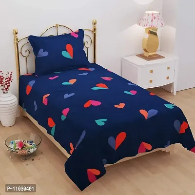 Prosseya 180 TC Cotton-Blend Double Sized 1 Bedsheet with 1 Pillow Covers (Combo Single Size Pack of 1) Blue Heart Printed