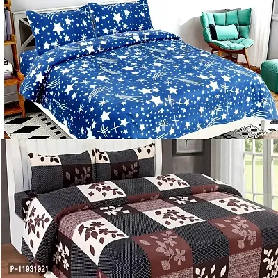 Prosseya 180 TC Cotton-Blend Dubel Sized 2 Bedsheet with4 Pillow Covers (Combo dubel Size Pack of 2 ? (Brown-4)-thumb0