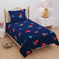 Prosseya 180 TC Cotton-Blend Single Sized 2 Bedsheet with 2 Pillow Covers (Combo Single Size Pack of 2) Blue Heart and Smile-thumb4