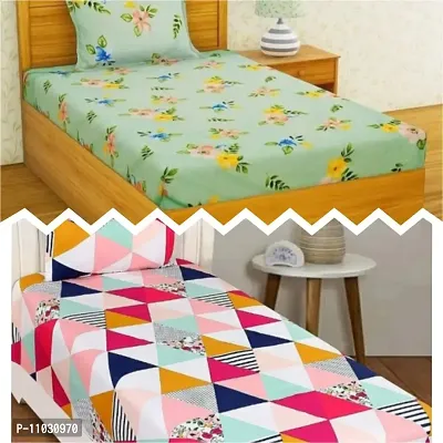 Prosseya 180 TC Cotton-Blend Single Sized 2 Bedsheet with 2 Pillow Covers (Combo Single Size Pack of 2) (Green 1)