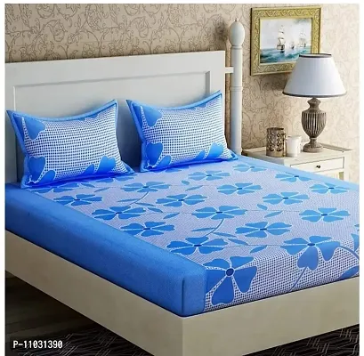 Prosseya Cotton fabric240 TC Double Bedsheet with 2 Pillow Covers (Blue-7)