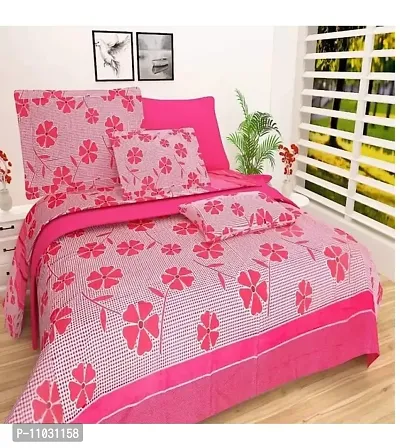 Prosseya Cotton fabric240 TC Double Bedsheet with 2 Pillow Covers (Pink-2)-thumb0
