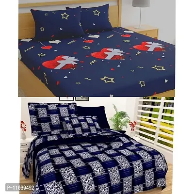 Prosseya 180 TC Cotton-Blend Double Sized 2 Bedsheet with 4 Pillow Covers (Combo Double Size Pack of 2) (Blue-1)-thumb0