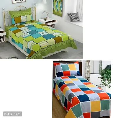 Prosseya 180 TC Cotton-Blend Single Sized 2 Bedsheet with 2 Pillow Covers (Combo Single Size Pack of 2) (Multicolor)-thumb0