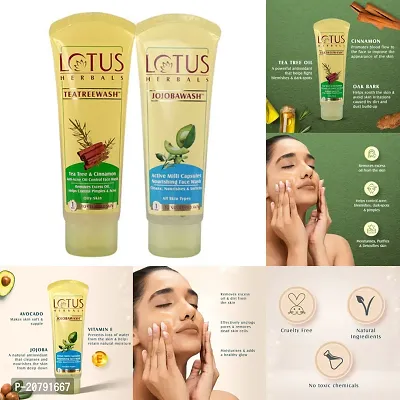 Lotus Herbals Tea Tree Face Wash (120g) + Lotus Herbals Jojobawash Face Wash (120g)