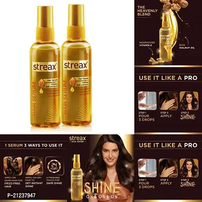 Streax Hair Serum Vitalized with Walnut Oil, For Hair Smoothening  Shine, For Dry  Frizzy Hair (90 ml each) Pack of 2-thumb0