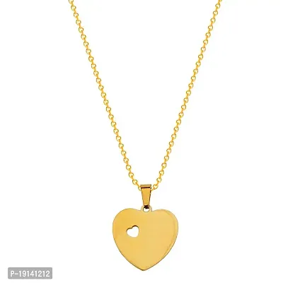 Sullery Valentine Day Double Heart Shape Gold Stainless Steel Necklace Chain for Girls and Womens-thumb0