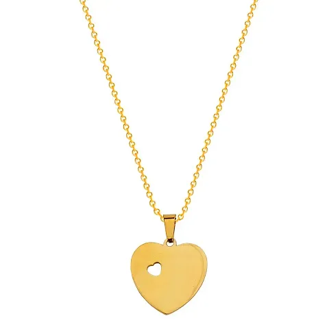 Sullery Valentine Day Double Heart Shape Gold Stainless Steel Necklace Chain for Girls and Womens