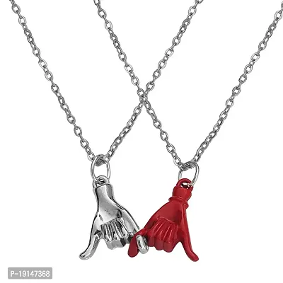 M Men Style Pinky Promise for Couples Best Friends Necklace Silver And Red Stainless Steel Pendant Chain For Men And Women