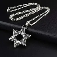 M Men Style Metal Silver Biker Biker Gothic Luncy Star Of David Hexagram Double Sided Heaxagonal Star With Box Chain Pendant Necklace Chain Gift For Men Boys-thumb1