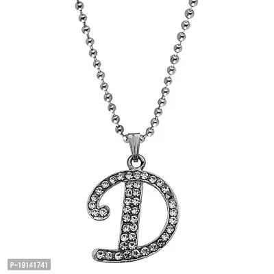 M Men Style Name English Alphabet D Letter Initials Letter Locket Pendant Necklace Chain and His Silver Crystal and Zinc Alphabet Pendant Necklace ChainUnisex-thumb0