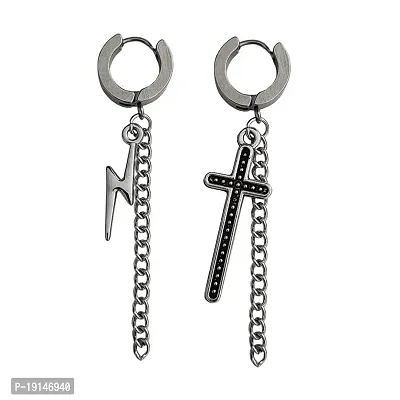 M Men Style Chrismas Gift Zikzak With Christan Christ Jesus Cross Chain Silver And Black Stainless Steel Earrings For Men And Women SEr2022218