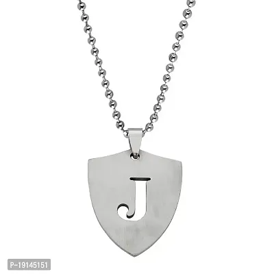 M Men Style English Alphabet Initial Charms Letter Initial J Alphabet Silver Stainless Steel Letters Script From A-Z Pendant Necklace Chain For Men And Women